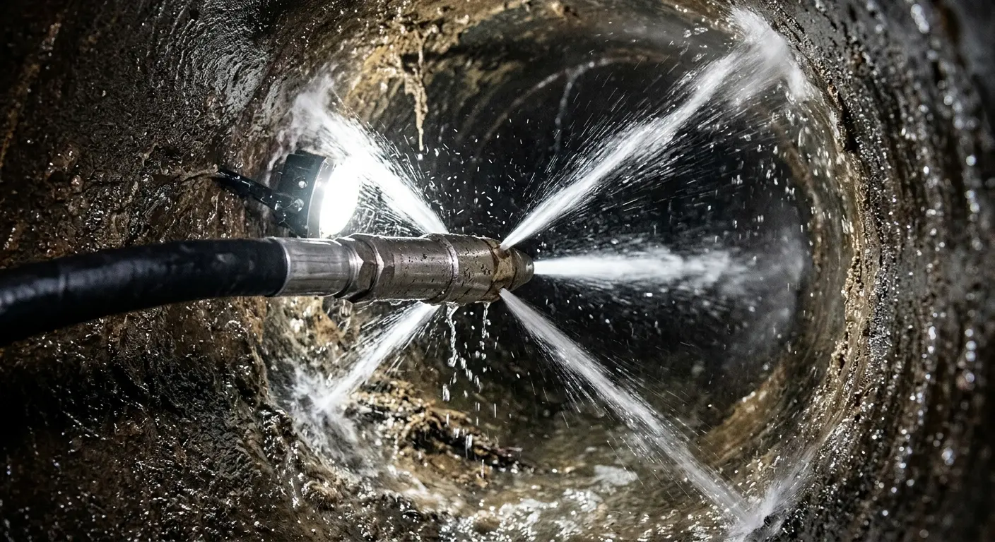 High-pressure hydro jetting nozzle cleaning sewer pipe for Storm Drain Cleaning in Dodge City